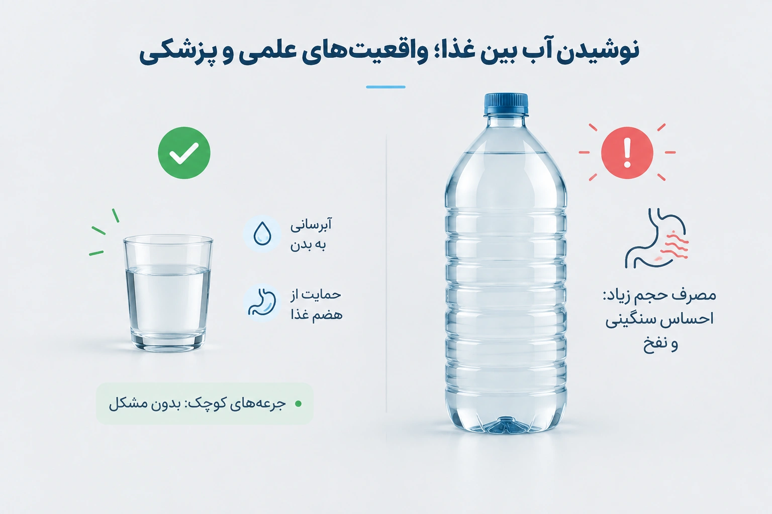 آیا آب خوردن وسط غذا ضرر دارد؟ تأثیر آب بر هضم و چاقی