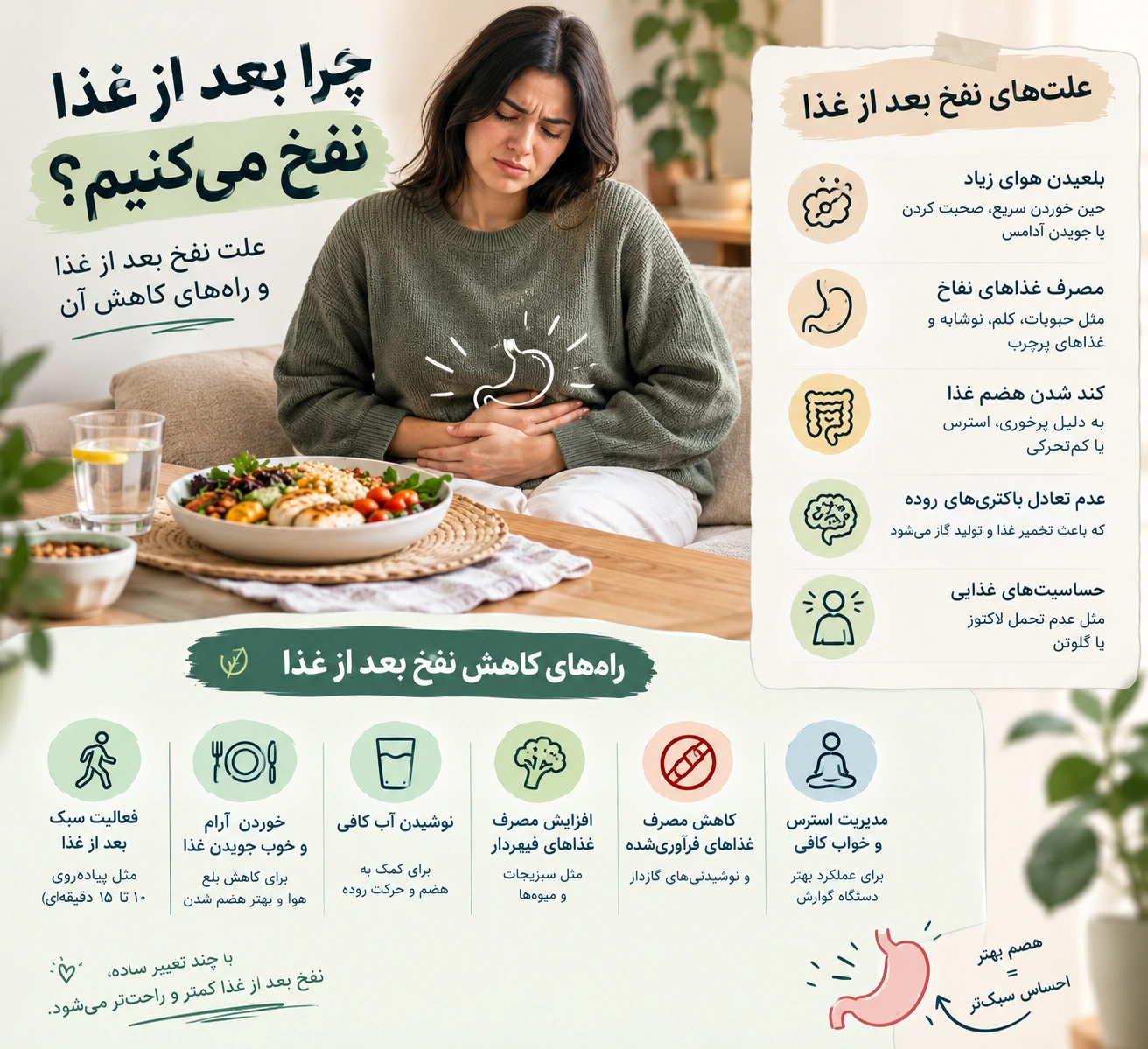چرا بعد از غذا نفخ می‌ کنیم ؟ | علت نفخ بعد از غذا