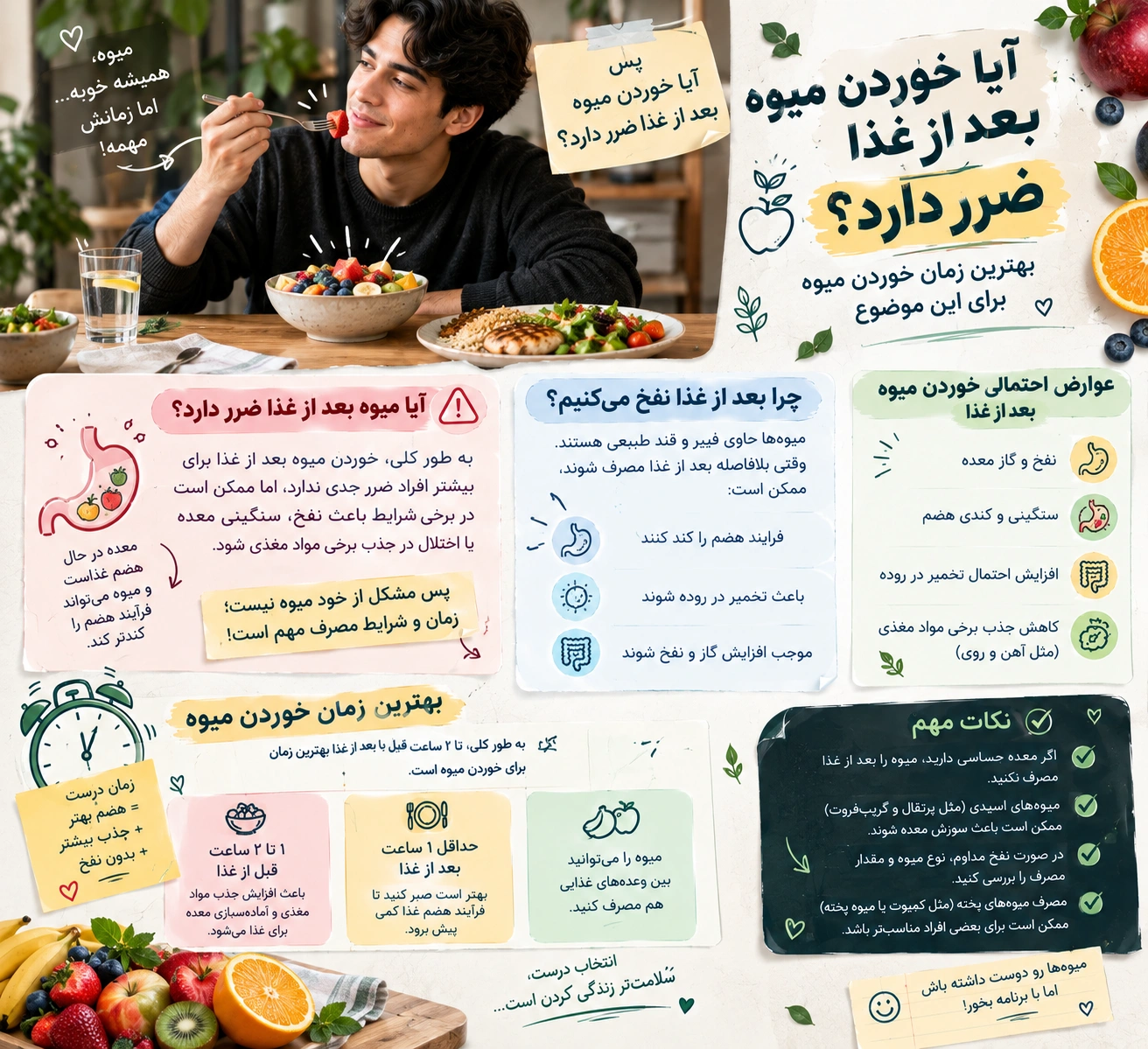 آیا خوردن میوه بعد از غذا ضرر دارد؟ بهترین زمان خوردن میوه