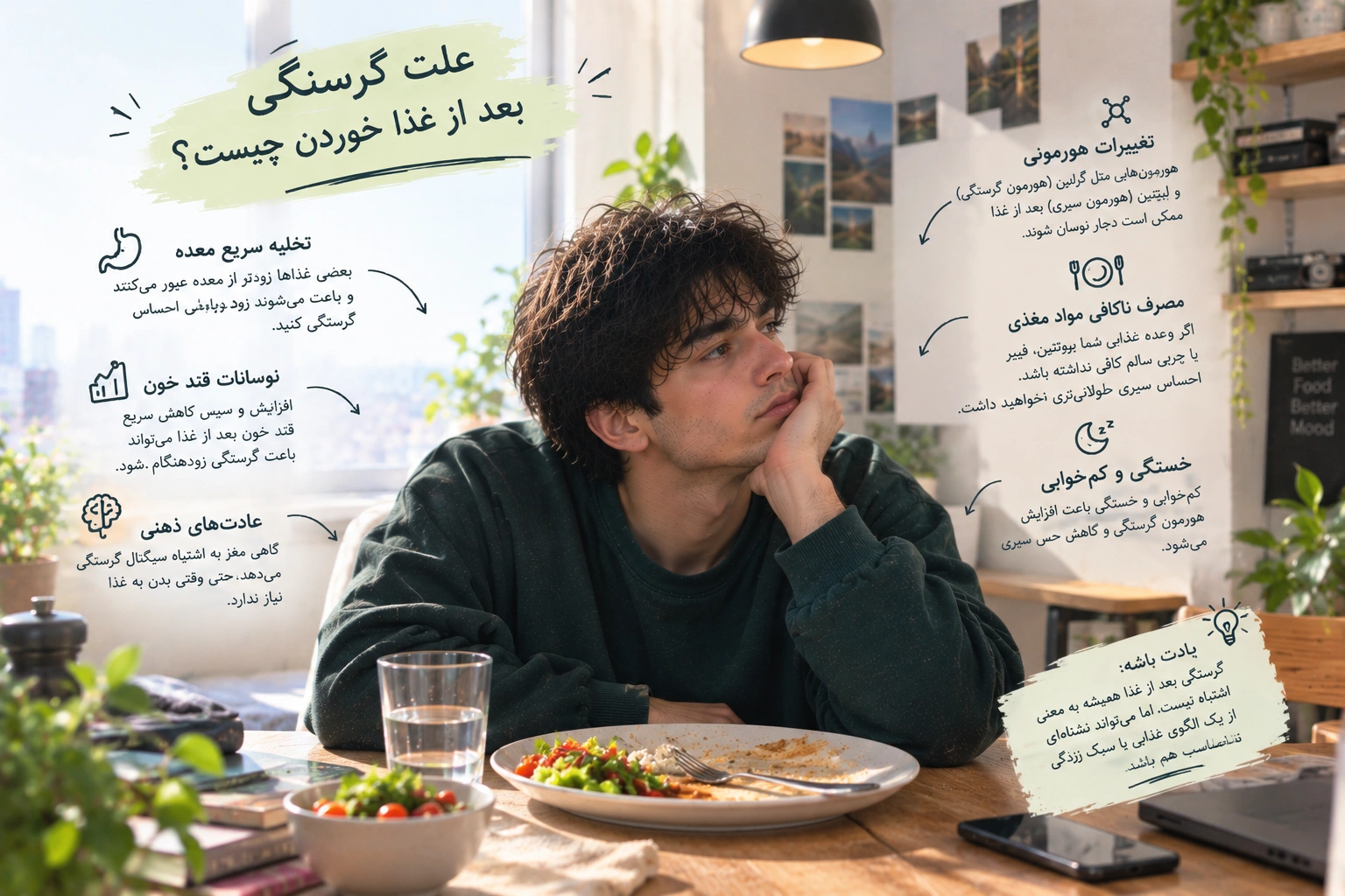 علت گرسنگی بعد از غذا خوردن چیست؟ دلایل و راه‌های کنترل